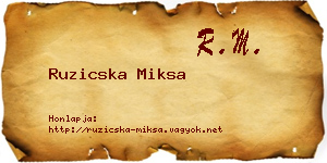 Ruzicska Miksa névjegykártya